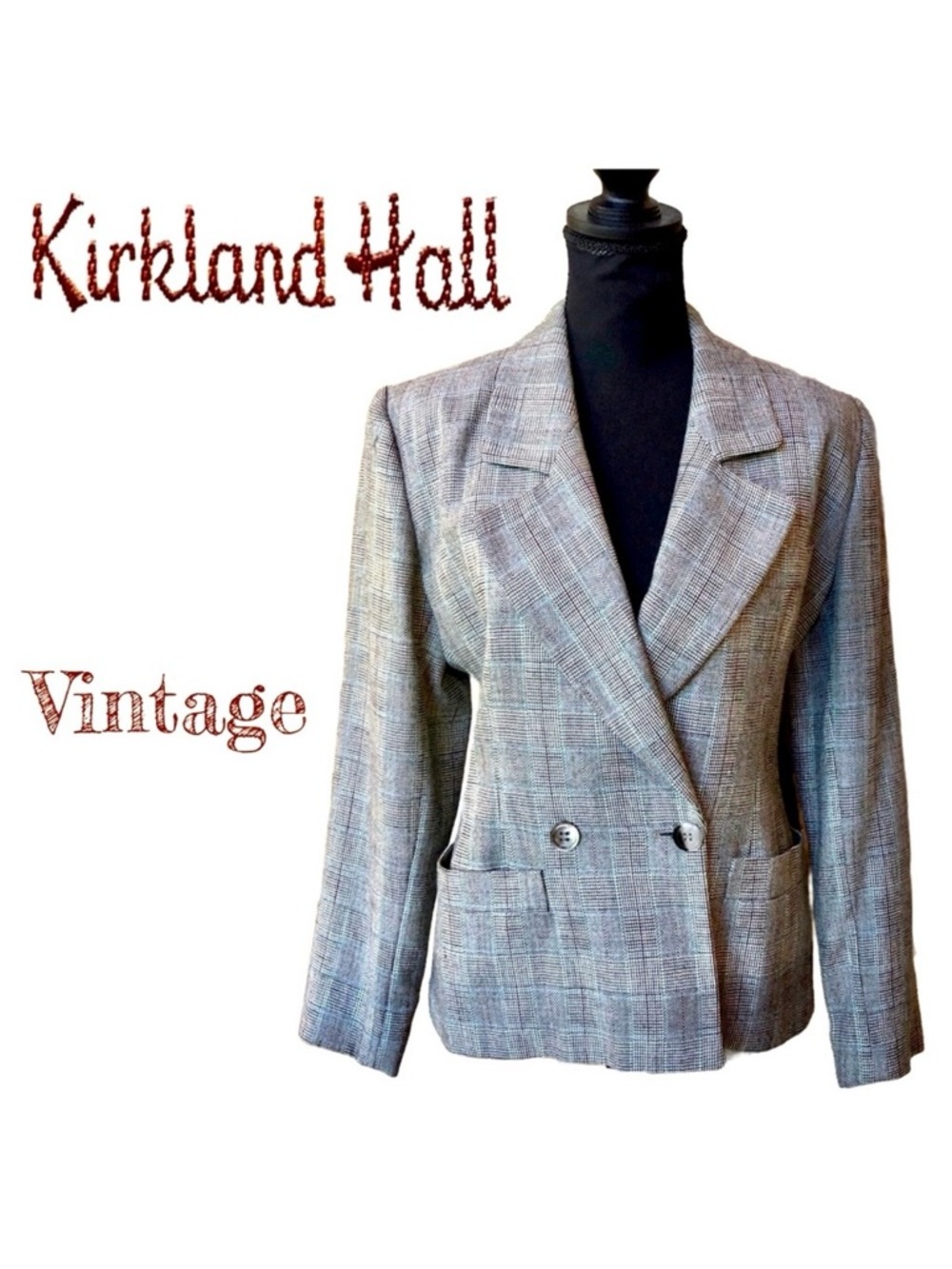 70s/80s Blazer Cropped Fitted Lined Glen Plaid  Jacket Pockets (4)